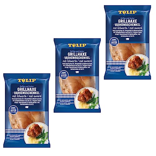 TULIP 3x 600 g Grill-Haxe mit Schwarte | Tafelfertig Kross Gegart Vakuumverpackt | Schweinshaxe einfach im Backofen zubereitet in ca. 30-40 Minuten | Ohne Kühlung von Tulip