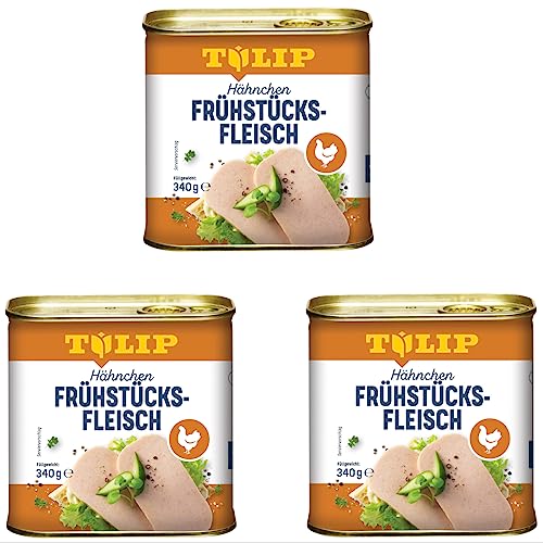 TULIP 3x Hähnchen-Frühstücksfleisch 340g | leckeres Hähnchenfleisch in der praktischen recycelbaren Konserve | Geflügel-Frühstücksfleisch in der Dose | 80% Hähnchenfleisch von Tulip