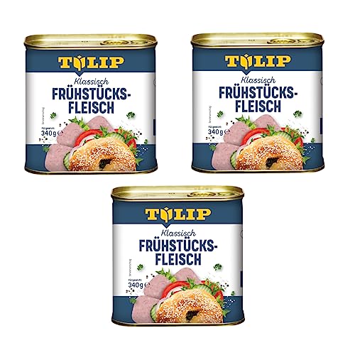 TULIP 3x Schweine-Frühstücksfleisch 340g | leckeres Schweinefleisch in der praktischen recycelbaren Konserve | Schweine-Frühstücksfleisch in der Dose | 86% Schweinefleisch von Tulip