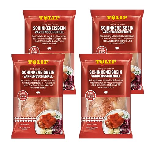 TULIP 4x 600 g Eisbein Schinkeneisbein | Tafelfertig Gegart Vakuumverpackt | Schweinehaxe mit Schwarte einfach im Backofen zubereitet in ca. 30-40 Minuten | Eisbeinfleisch Ohne Kühlung von Tulip