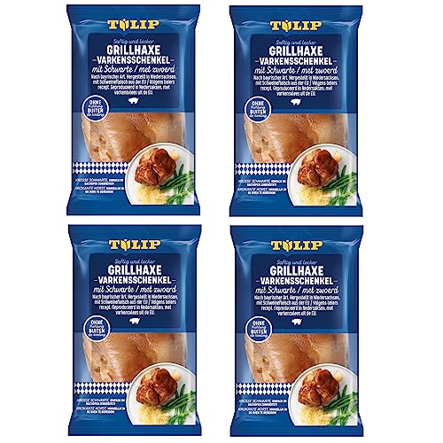 TULIP 4x 600 g Grill-Haxe mit Schwarte | Tafelfertig Kross Gegart Vakuumverpackt | Schweinshaxe einfach im Backofen zubereitet in ca. 30-40 Minuten | Ohne Kühlung von Tulip