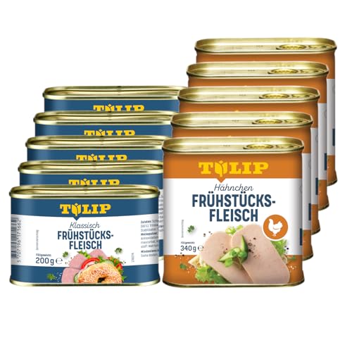 TULIP 5x Schweine-Frühstücksfleisch 200g + 5x Hähnchen-Frühstücksfleisch 340g | leckeres Schweine und Hähnchenfleisch | 86% Schweineflesich und 80% Hühnerfleisch von Tulip