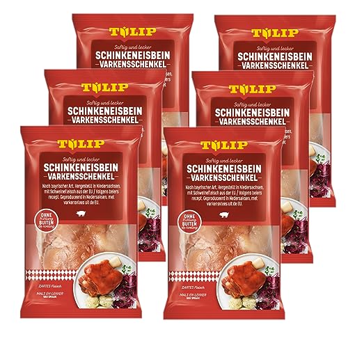 TULIP 6x 600 g Eisbein Schinkeneisbein | Tafelfertig Gegart Vakuumverpackt | Schweinehaxe mit Schwarte einfach im Backofen zubereitet in ca. 30-40 Minuten | Eisbeinfleisch Ohne Kühlung von Tulip