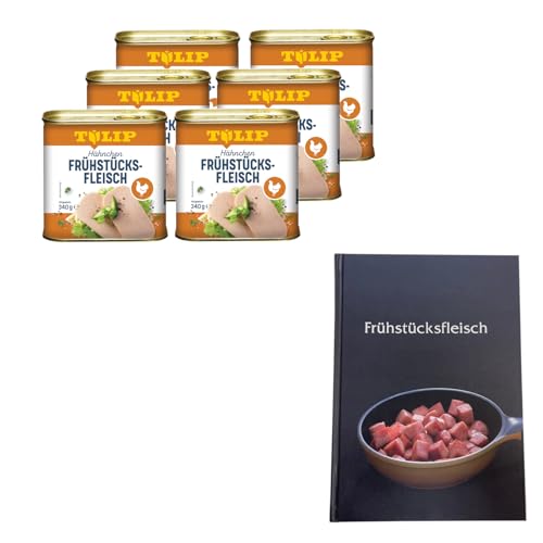 TULIP 6x Hähnchen-Frühstücksfleisch 340g + Kochbuch | Geflügel-Frühstücksfleisch in der Dose und ein passendes gebundenes Kochbuch mit 57 Rezepten | 80% Hühnerfleisch von Tulip