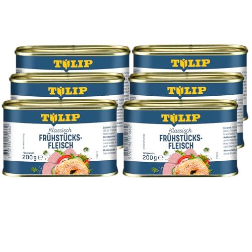 TULIP 6x Schweine-Frühstücksfleisch 200g | leckeres Schweinefleisch in der praktischen recycelbaren Konserve | Schweine-Frühstücksfleisch in der Dose | 86% Schweinefleisch von Tulip