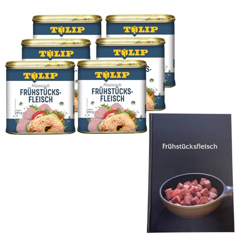 TULIP 6x Schweine-Frühstücksfleisch 340g + Kochbuch | Schweine-Frühstücksfleisch in der Dose und ein passendes Frühstücksfleisch gebundenes Kochbuch mit 57 Rezepten | 87% Schweinefleisch von Tulip
