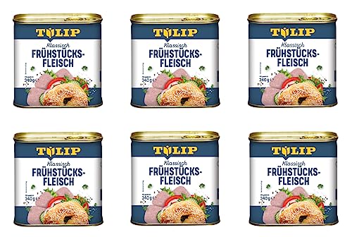 TULIP 6x Schweine-Frühstücksfleisch 340g | leckeres Schweinefleisch in der praktischen recycelbaren Konserve | Schweine-Frühstücksfleisch in der Dose | 86% Schweinefleisch von Tulip