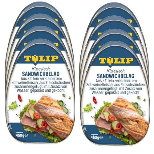 TULIP 8x 450 g Sandwichbelag aus Schweinefleisch | Frühstücksfleisch in Dosen | Zartes Fleisch in der Konserve | Saftiger Brotbelag | Ideal für Ihre Sandwich-Kreationen TULIP 8x 450 g Sandwichbelag aus Schweinefleisch | Frühstücksfleisch in Dosen | Zartes Fleisch in der Konserve | Saftiger Brotbelag | Ideal für Ihre Sandwich-Kreationen von Tulip