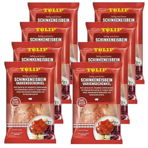 TULIP 8x 600 g Eisbein Schinkeneisbein | Tafelfertig Gegart Vakuumverpackt | Schweinehaxe mit Schwarte einfach im Backofen zubereitet in ca. 30-40 Minuten | Eisbeinfleisch Ohne Kühlung von Tulip