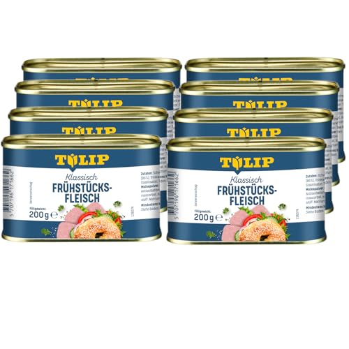 TULIP 8x Schweine-Frühstücksfleisch 200g | leckeres Schweinefleisch in der praktischen recycelbaren Konserve | Schweine-Frühstücksfleisch in der Dose | 86% Schweinefleisch von Tulip