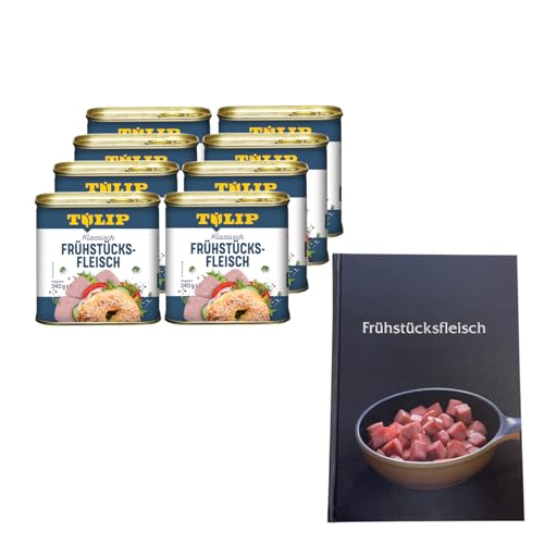 TULIP 8x Schweine-Frühstücksfleisch 340g + Kochbuch | Schweine-Frühstücksfleisch in der Dose und ein passendes Frühstücksfleisch gebundenes Kochbuch mit 57 Rezepten | 87% Schweinefleisch von Tulip