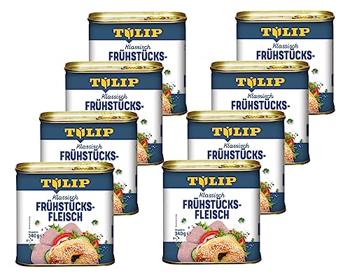 TULIP 8x Schweine-Frühstücksfleisch 340g | leckeres Schweinefleisch in der praktischen recycelbaren Konserve | Schweine-Frühstücksfleisch in der Dose | 86% Schweinefleisch von Tulip