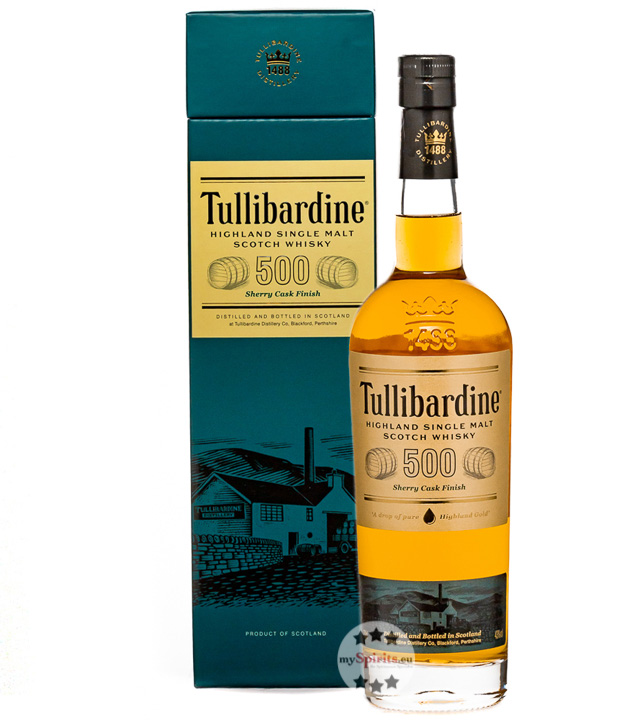 Tullibardine 500 Sherry Cask Finish Highland Single Malt Whisky (43 % Vol., 0,7 Liter) von Tullibardine