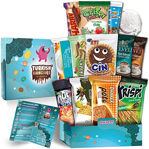 Midi Süßigkeiten Box mit 13 Snacks| Ähnlich Amerikanische USA Süßigkeiten American Candy Box | Süßigkeiten Aus Aller Welt | Snackbox aus der Türkei | Snacks in Originalgröße in einer Süssigkeiten Box von Turkish Munchies by Muekzoin
