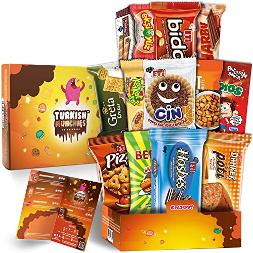Midi Süßigkeiten Box mit 13 Snacks | Ähnlich Amerikanische USA Süßigkeiten American Candy Box | Süßigkeiten Aus Aller Welt | Snackbox aus der Türkei | Snacks in Originalgröße in einer Süssigkeiten Box von Turkish Munchies by Muekzoin