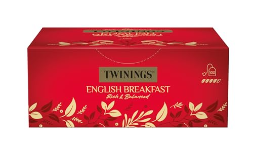 Twinings English Breakfast Tea - Schwarzer Tee - kräftiger Schwarztee aus hochwertigen Teeblättern, gepflückt in Sri Lankas und Indiens besten Teegärten, 100 Teebeutel (200g) von Twinings