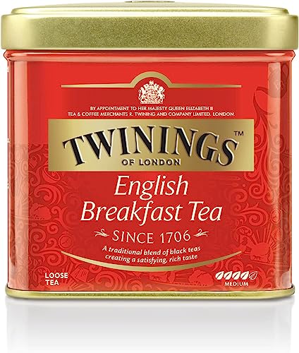 Twinings English Breakfast Tea Schwarzer Tee lose in der TeeDose kräftiger Schwarztee aus hochwertigen Teeblättern gepflückt in Sri Lankas und Indiens besten Teegärten g, Neutral, 100 gramm von Twinings