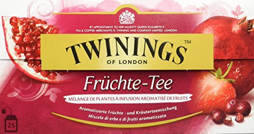 Twinings Früchte-Tee, Ein erfrischender Früchtetee mit fruchtigen Aromen von Moosbeere, Granatapfel und Erdbeere, Tea. 25 Teebeutel x 2g, 50g, 3er Pack (3 x 50 g) von Twinings