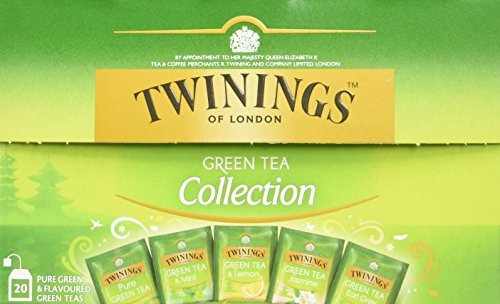 Twinings Green Tea Selection Grüntee, Teebox 5 verschiedenen Twinings Grüntees. Pure Green Tea, Green Tea & Lemon, Green Tea & Apple, Jasmine Green Tea, Green Tea & Orange 2er Pack (2 x 34 g) von Twinings