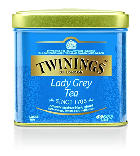 Twinings Lady Grey Tee lose in der Tee-Dose - Schwarzer Tee als reichhaltige Mischung chinesischer Schwarztee Teesorten mit Orangen- und Zitronenschale, vollendet mit Bergamotte-Aroma, 100g (1er Pack) von Twinings