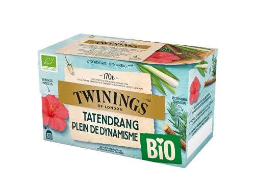 Twinings Bio Tatendrang Kräuter-Tee - belebende Bio Kräuter-Teemischung mit Hibiskus, Zitronengras, Rosmarin verfeinert mit Süßholz, 20 Tee-Beutel, 34 g von Twinings