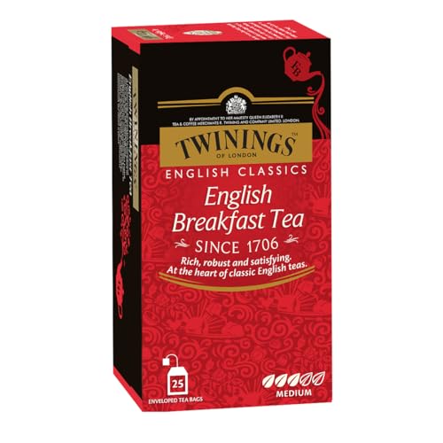 Twinings English Breakfast Schwarztee 50g, 25 Teebeutel, Voller, runder und kräftiger Schwarztee aus den besten Teegärten von Sri Lanka und Indien. Black Tea 1er Pack (1 x 50 g) von Twinings