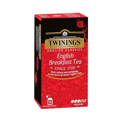 Twinings English Breakfast Schwarztee 50g, 25 Teebeutel, Voller, runder und kräftiger Schwarztee aus den besten Teegärten von Sri Lanka und Indien. Black Tea 1er Pack (1 x 50 g) von Twinings