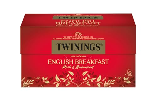 Twinings ENGLISH BREAKFAST Schwarzer Tee im Teebeutel - kräftiger Schwarztee aus hochwertigen Teeblättern, gepflückt in Sri Lankas & Indiens besten Teegärten, 1er Pack (25 Beutel) von Twinings