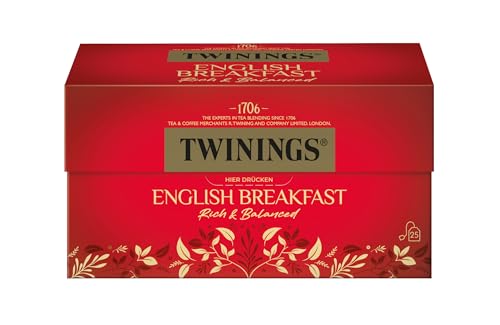 Twinings English Breakfast Tea - Schwarzer Tee im Teebeutel - kräftiger Schwarztee aus hochwertigen Teeblättern, gepflückt in Sri Lankas und Indiens besten Teegärten, 25 Teebeutel (50 g) von Twinings