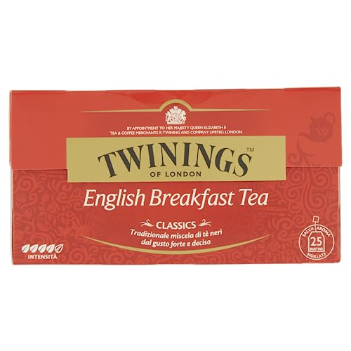 Twinings English Breakfast Tea - Schwarzer Tee im Teebeutel - kräftiger Schwarztee aus hochwertigen Teeblättern, gepflückt in Sri Lankas und Indiens besten Teegärten, 25 Teebeutel (50 g) von Twinings