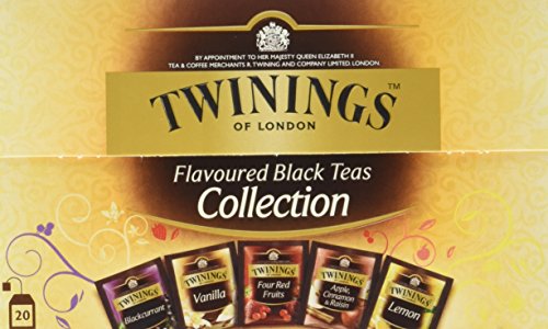 Twinings Flavoured Black Tea Collection ∙ Aromatisierter Schwarztee ∙ 4x Blackcurrant, 4x Vanilla, 4x Four Red Fruits, 4x Apple, 4x Cinnamon& Raisin, 4x Lemon, 2er Pack (2 x 40 g) von Twinings