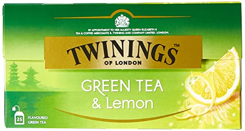 Twinings Green Tea and Lemon - Grüner Tee mit erfrischendem Zitronengeschmack im Teebeutel - einzigartige Grüntee Mischung verfeinert mit Zitronenschale, 25 Teebeutel (40 g) von Twinings