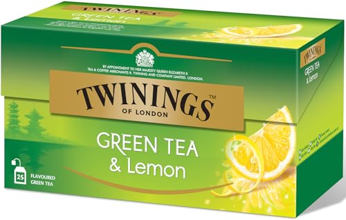 Twinings Green Tea and Lemon - Grüner Tee mit erfrischendem Zitronengeschmack im Teebeutel - einzigartige Grüntee Mischung verfeinert mit Zitronenschale, 25 Teebeutel (40 g) von Twinings