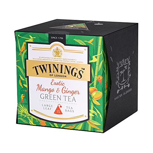 Twinings Platinum Exotic Mango and Ginger Green Tea - hochwertiger Grüner Tee im Teebeutel - Premium Grüntee-Mischung mit dem Geschmack von exotischer Mango und pikantem Ingwer, 15 Teebeutel (30g) von Twinings