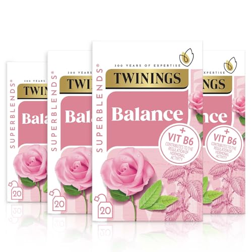 Twinings Superblends Balance Tea - Ein Kräuteraufguss mit Zitronenmelisse, Zitronenverbena, Rosenblüten, Minze und Zusatz von Vitamin B6-4 Stück, 80 einzeln verpackte Teebeutel von Twinings