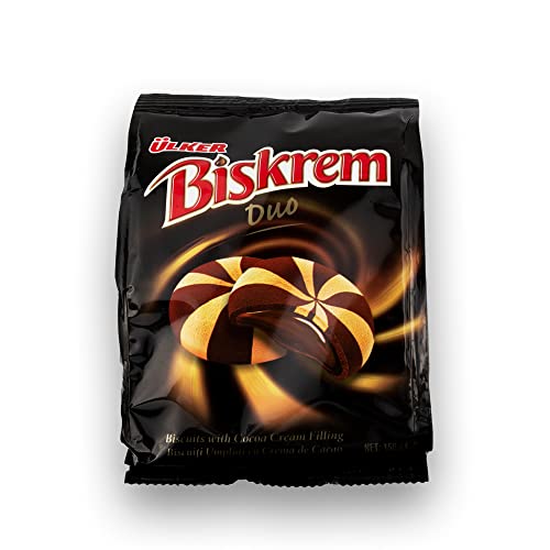 ÜLKER Biskrem - Mosaik Cookies mit Kakao-Creme-Füllung - Köstliche Halal Süßigkeit für Ihre Tee- oder Kaffeepause - Türkische Süssigkeiten - Besondere Süßigkeit für Unterwegs - 18 x 150 g von Ülker