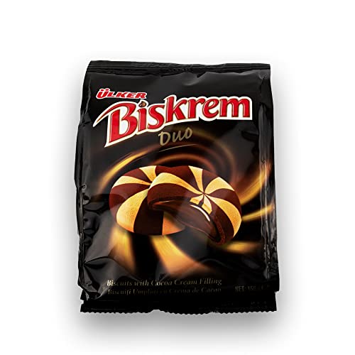 ÜLKER Biskrem - Mosaik Cookies mit Kakao-Creme-Füllung - Köstliche Halal Süßigkeit für Ihre Tee- oder Kaffeepause - Türkische Süssigkeiten - Besondere Süßigkeit für Unterwegs - 18 x 150 g von ÜLKER