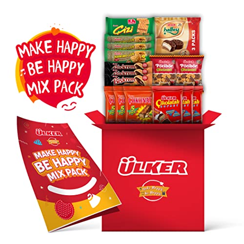 ÜLKER Make Happy Be Happy Mischungs- Packung |Premium Snacks Box| Leckere und feinste Auswahl an Keksen, Crackern, Waffeln, Schokolade und Keksen mit verschiedenen Füllungen| 17 Stück| 2.473 gr von ÜLKER