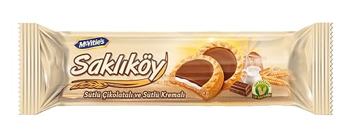 ÜLKER Saklıköy Kekse mit Schokoladencreme-Füllung - Ein leckerer Snack für Ihre Tee-/Kaffeepause - Leckere türkische Kekse - Einfach in der Tasche/Lunchbox zu transportieren - 100g x 18 Stück von Ülker