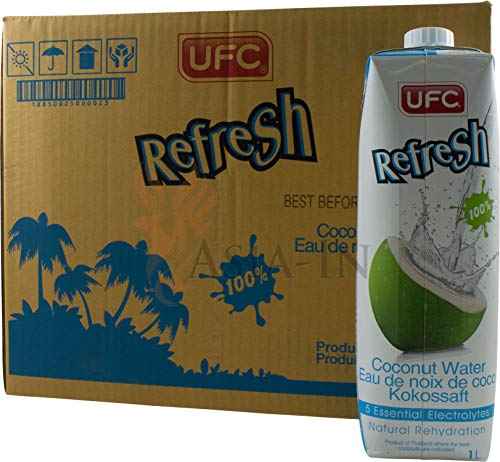 UFC Reines Kokoswasser 100% Pure Kokosnusswasser Thailand 1 Liter Coconut Water 24er Pack von UFC