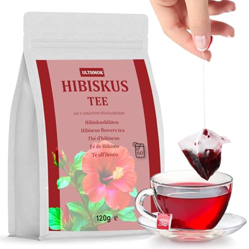 Hibiskustee | Hibiscus Tea Premium – 60 Beutel | 100% getrocknete Hibiskusblüten für Tee, Früchtetee von ULTHMOK