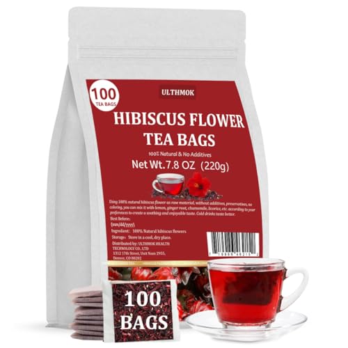 Hochwertige Hibiskus-Teebeutel, 100 Teebeutel/200 ml, 100% reine getrocknete Hibiskusblüte, natürlich und ohne Zusatzstoffe, koffeinfrei. von ULTHMOK