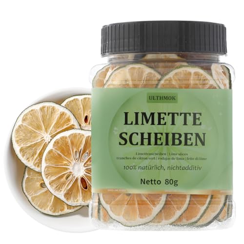 Hochwertige getrocknete Limettenscheiben,Lime Slices 80 g, 100% natürliche, dehydrierte Limetten-Zitronenscheiben als Kuchendekoration und Cocktailgarnitur, ohne Zusatzstoffe und ohne Zuckerzusatz. von ULTHMOK