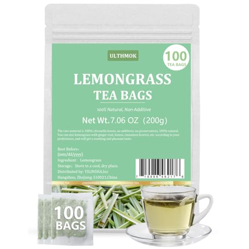 Premium Lemongrass Tea Bags,100 Tea Bags(7.06 Oz/200g),100% Natural Lemon Grass Leaves,No Additives & Caffeine free. von ULTHMOK