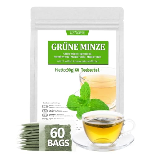 Premium Spearmint 60 Teebeutel,Grüne Minze hergestellt aus 100 % natürlicher Spearmint, koffeinfrei und ohne Zusatzstoffe von ULTHMOK