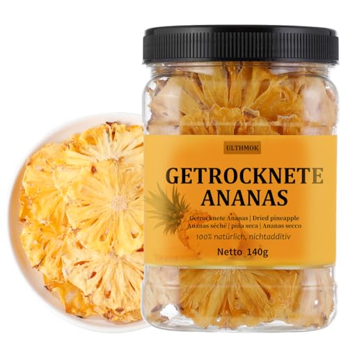 Premium getrocknete Ananas 140g, dehydrierte Ananasscheiben Dried Pineapple, 100 % natürlich, ohne Zuckerzusatz und ohne Zusatzstoffe. von ULTHMOK