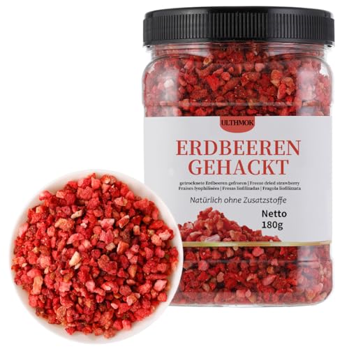 ULTHMOK Gefriergetrocknete Erdbeeren 180 g - Ohne Zusatzstoffe, Praktische Dosen-Zerdrückte Fruchterdbeeren von ULTHMOK