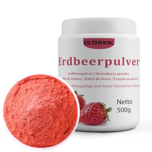 ULTHMOK Hochwertiges Getrocknetes Erdbeerpulver - 0,5 kg, 100% Natürliches Erdbeerpulver zum Backen, Keine Zusatzstoffe von ULTHMOK