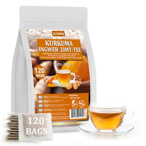 ULTHMOK Premium 120 Turmeric, Ginger, Cinnamon Tea Bags - 100% Natural & No Additives & Caffeine Free - Der perfekte Kräutertee für Ihren Genuss von ULTHMOK
