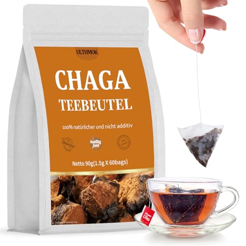 ULTHMOK Premium Chaga-Teebeutel - 60 Stück, 100% wild gewachsene sibirische Chaga-Pilze, keine Zusatzstoffe, Koffeinfrei von ULTHMOK